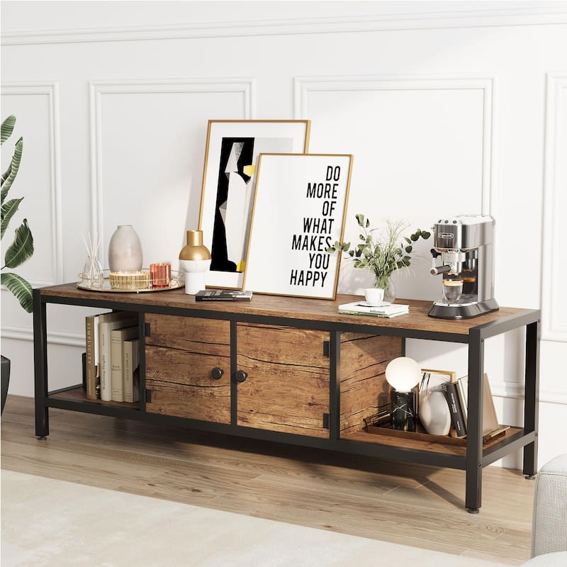 58 Inch TV Stand with Storage,TV Entertainment Center Up to 75 Inch TV,Wooden TV Stand for Living Room, Bedroom,Brown
