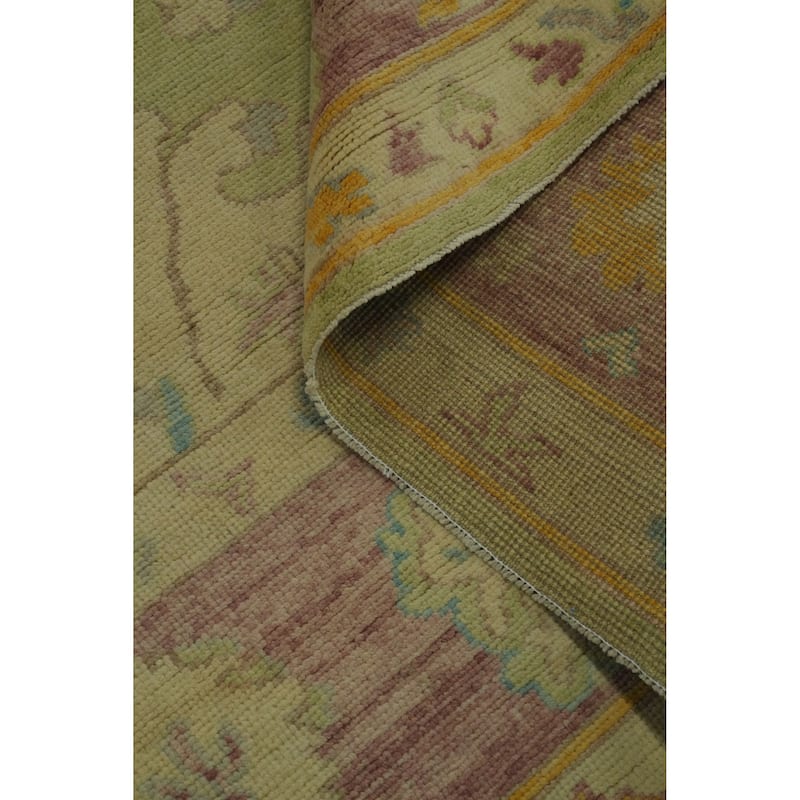Vegetable Dye Green Oushak Turkish Area Rug, Floral Geometric Carpet - 12' 1'' X 9' 2''