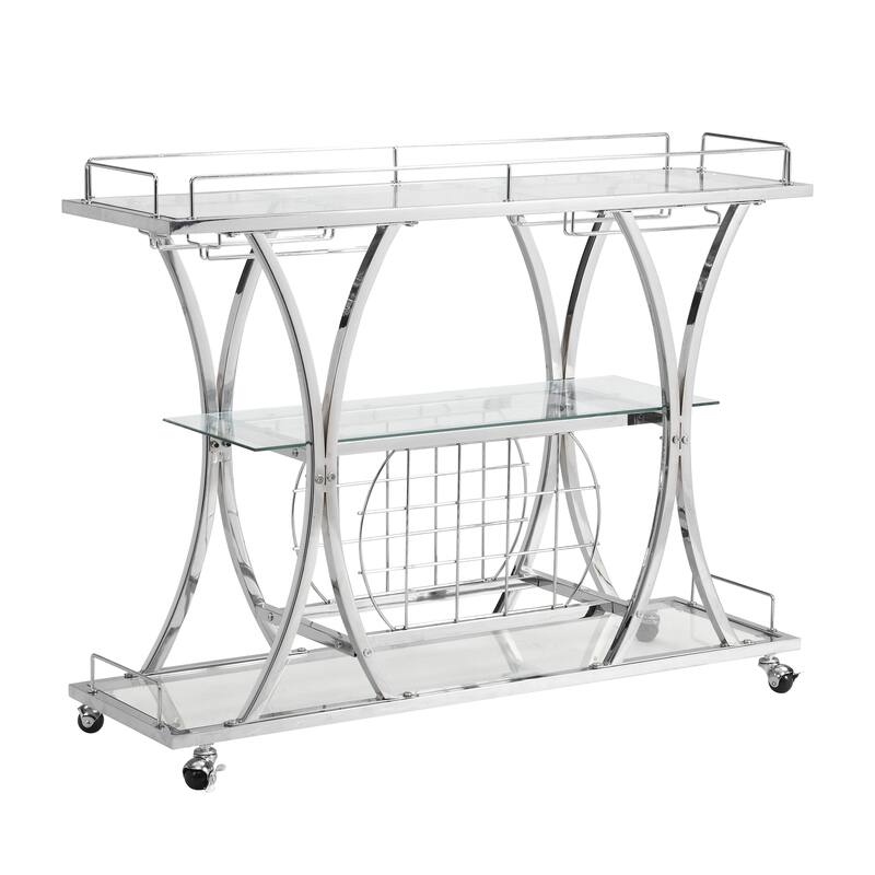 Serving Cart Glass Bar 3-Tier Metal Frame and Shelf