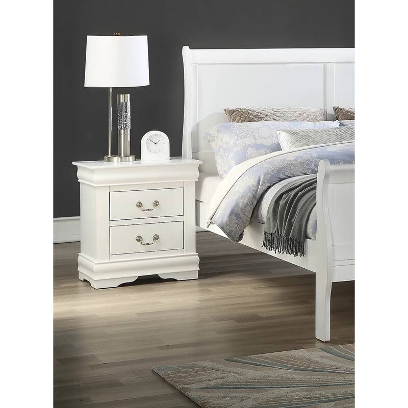 White Finish 1pc Louis Philip Solid Wood Nightstand w/ 2 Drawers for Simple Bedroom Style