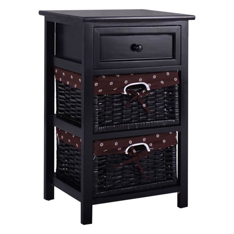 3 Tiers 1 Drawer Night Stand-Black