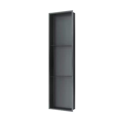 8-in x 36-in Ultra-thin Frame Recessed 3-Section Stainless Steel Shower Niche Gun Metal Black