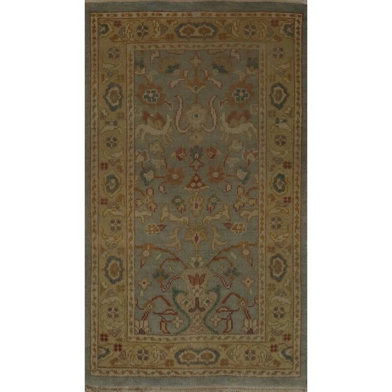 Hand Knotted Oriental 100% Wool Carpet Traditional Floral Navy Blue & Blues Ziegler Area Rug - 3' 1'' X 1' 11''