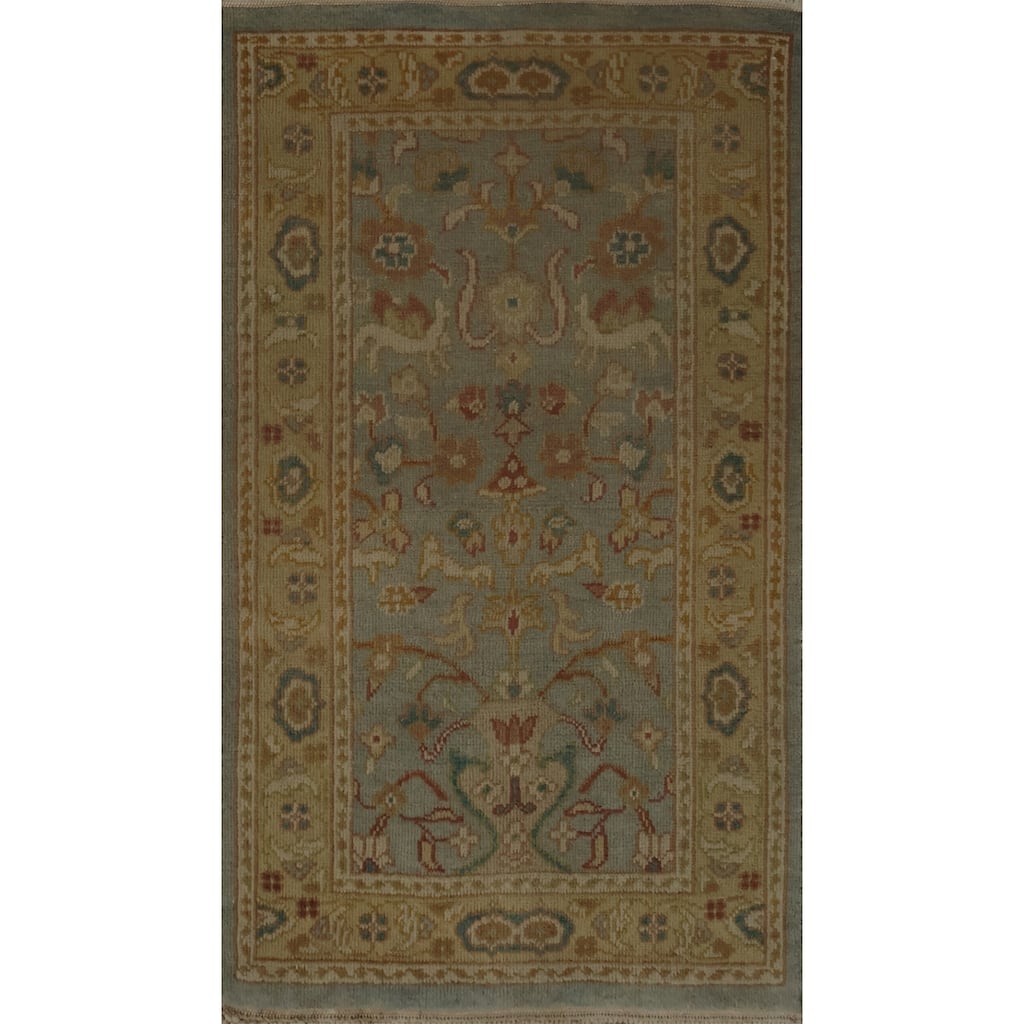 Hand Knotted Oriental 100% Wool Carpet Traditional Floral Navy Blue & Blues Ziegler Area Rug - 3' 1'' X 1' 11''