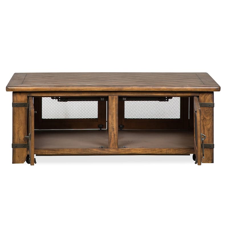 Magnussen Home Chesterfield Farmhouse Timber Lift Top Storage Cocktail Table with Casters - 50''W x 28''D x 18''H