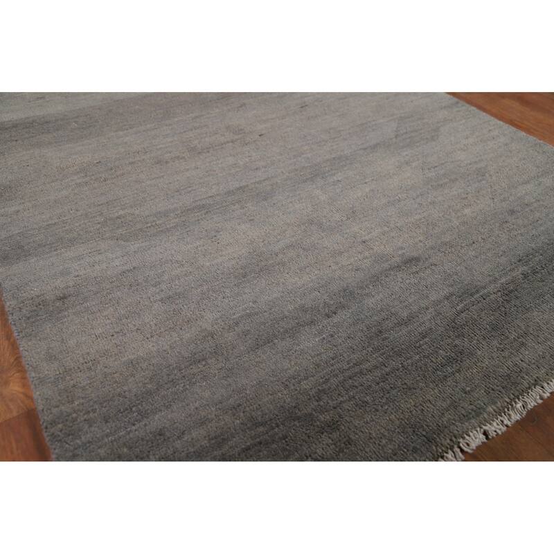 Solid Gray Gabbeh Modern Foyer Rug Hand-Knotted Wool Carpet - 3'3"x 4'10"