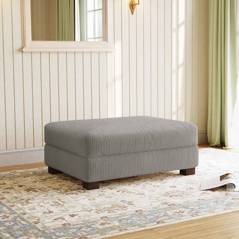 Modern Corduroy Fabric Oversized Accent Ottoman - Light Grey