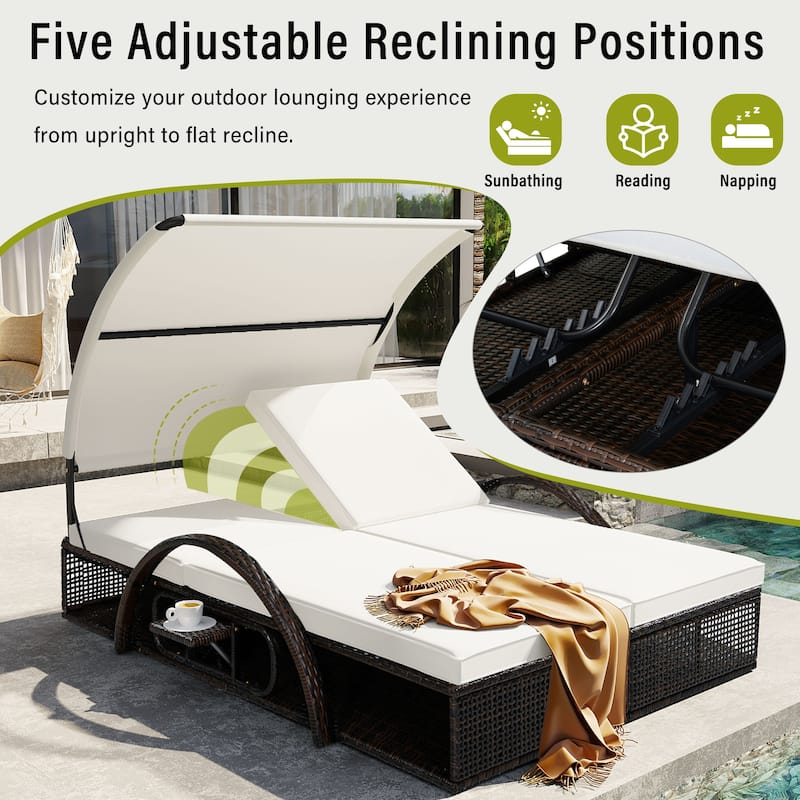 Outdoor Steel Frame Sun Lounger with Adjustable Backrest,Patio Double Sunbed