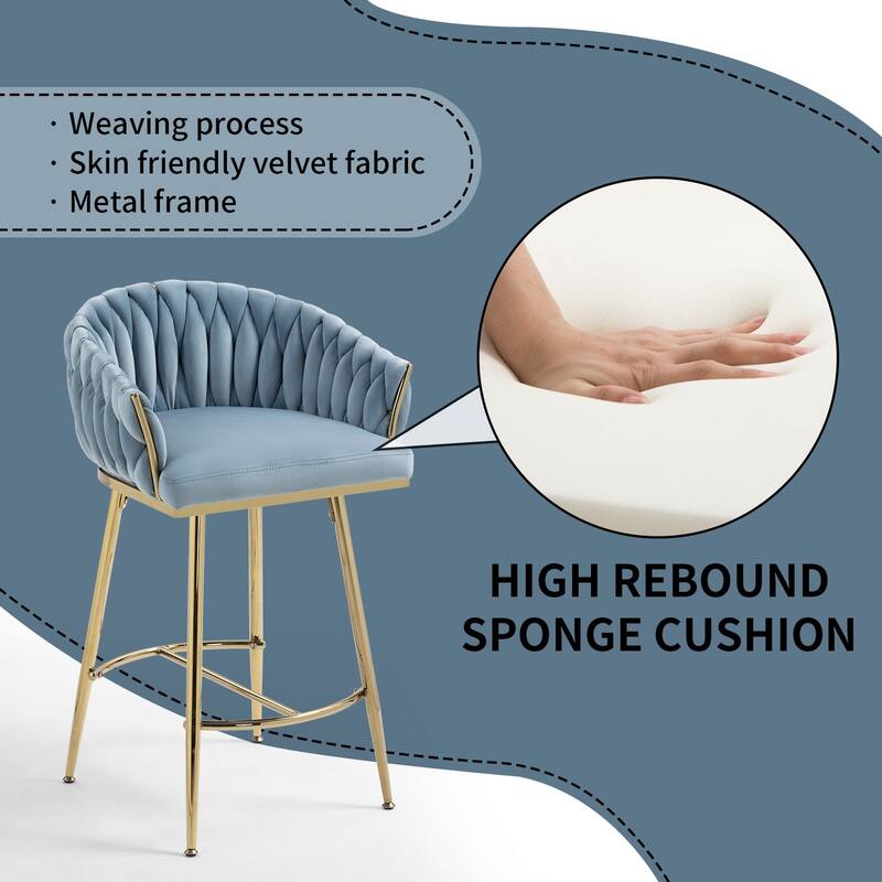 26''Counter Height Bar Stools w/Velvet Upholstery and Golden Chromed Base（Set of 2） - N/A