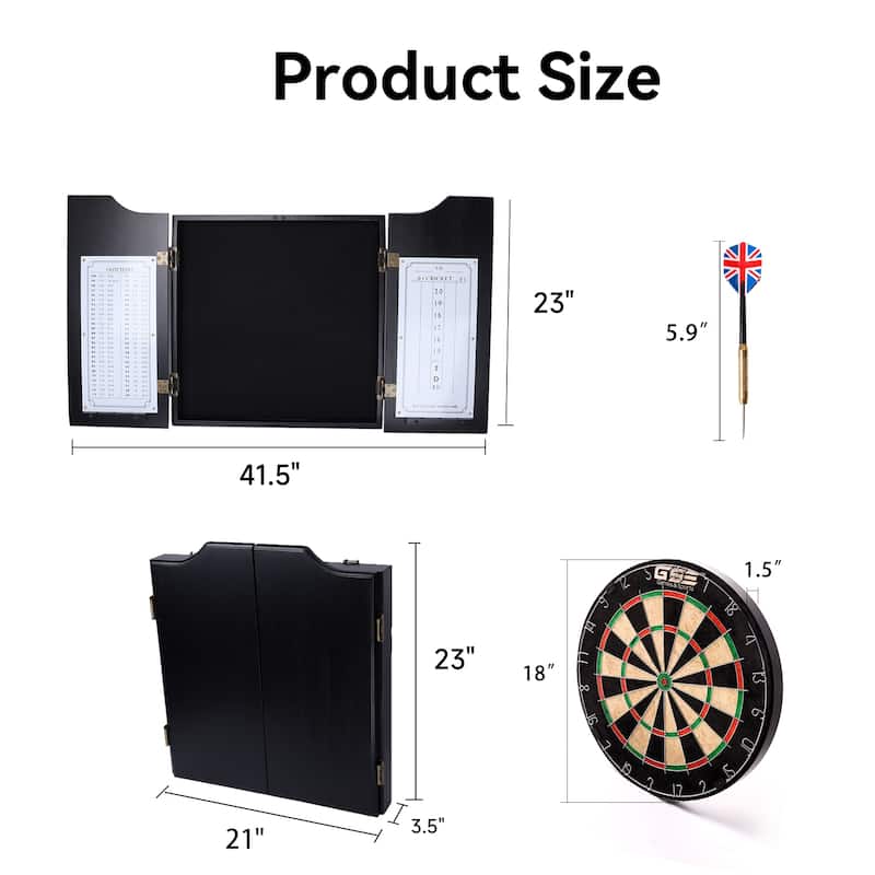 GSE™ Solid Wood Dart Board Cabinet Set with Sisal/Bristle Dartboard and 6 Steel Tip Darts