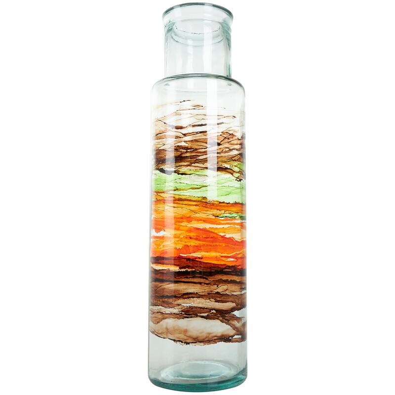 Clear Recycled Glass Abstract Vase with Swirled Colored Glass Bands