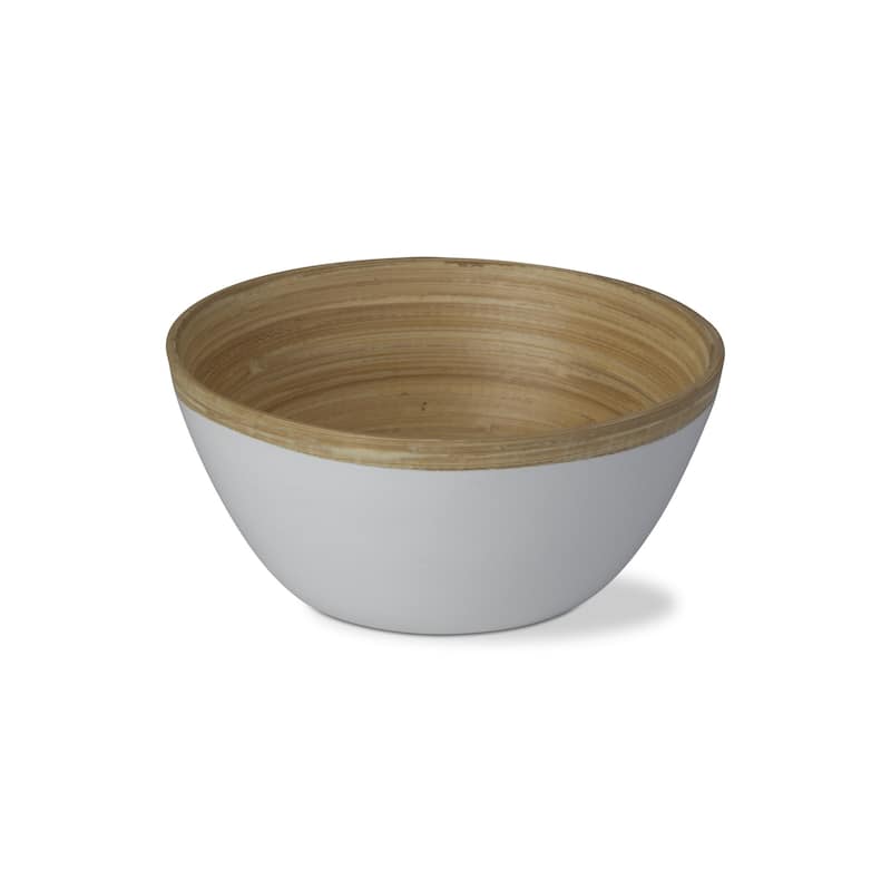 Bamboo Lacquer Serving Bowl - Small 20oz, White Dining & Salad Bowl, Dishwasher Safe, 5.9" x 5.9" x 2.75"