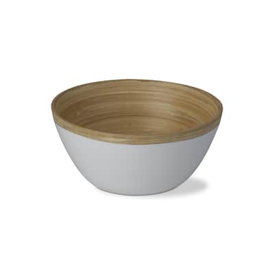 Bamboo Lacquer Serving Bowl - Small 20oz, White Dining & Salad Bowl, Dishwasher Safe, 5.9" x 5.9" x 2.75"