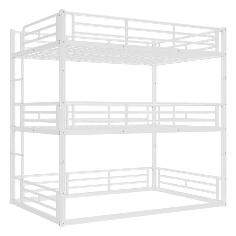 Full over Full over Full Bunk Bed, Metal Triple Bunk Bed with Safety Guardrails, Heavy-duty Bunk Bed with Noise-reduced Design