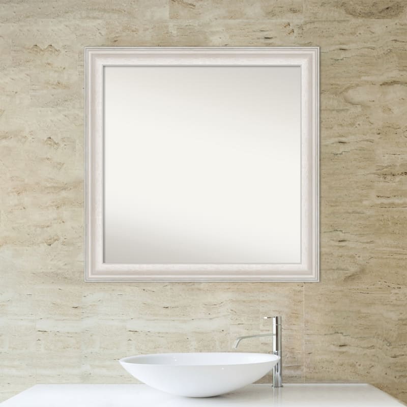 Non-Beveled Bathroom Wall Mirror - Trio White Wash Silver Frame