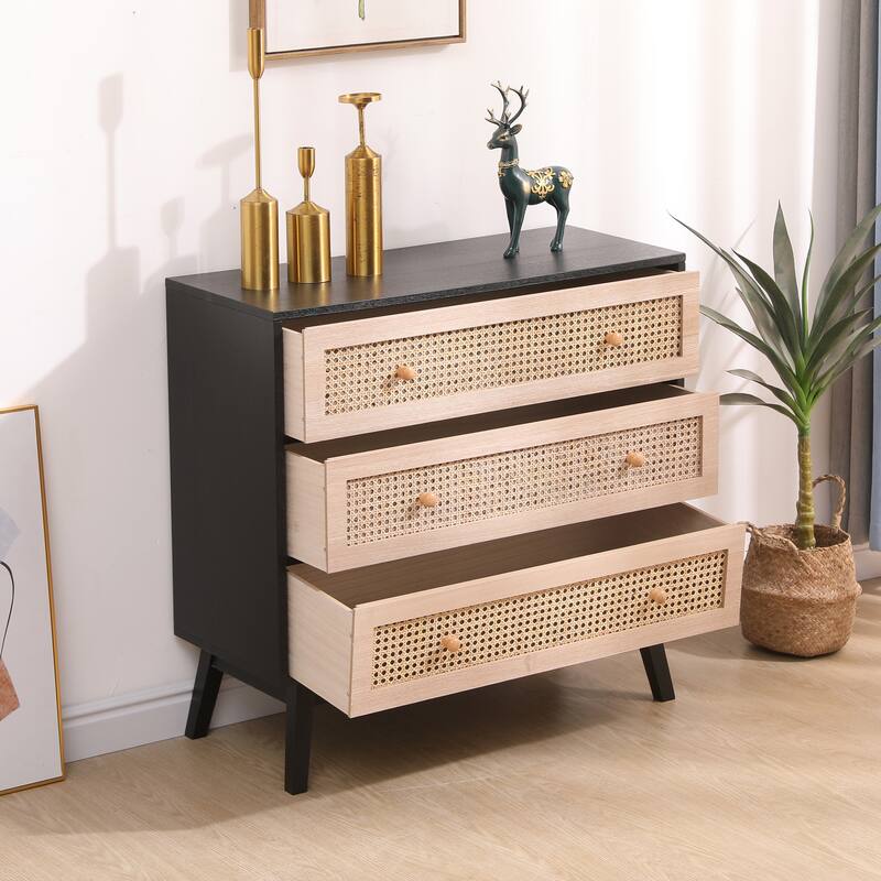 31.5 "3-Drawers Rattan Storage Cabinet Rattan Drawer,for Bedroom,Living Room