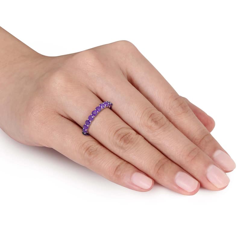 Miadora 1 2/5ct TGW Amethyst Semi-Eternity Anniversary Ring in Sterling Silver