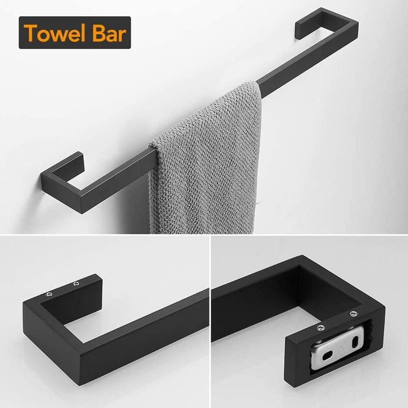 Interbath 4-Piece Bath Hardware Set with Towel Bar, Robe hook, Toilet Paper Holder and hand towel holder