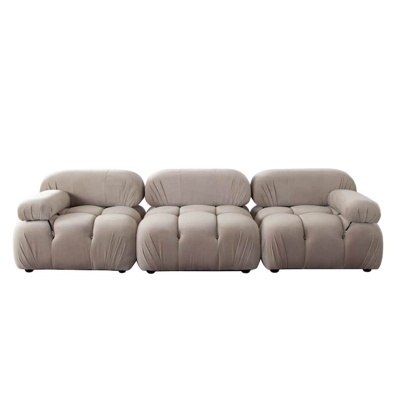 Hito 3 Piece 111 Inch Modular Sofa Set, Tan Brown Bubble Grid Tufting