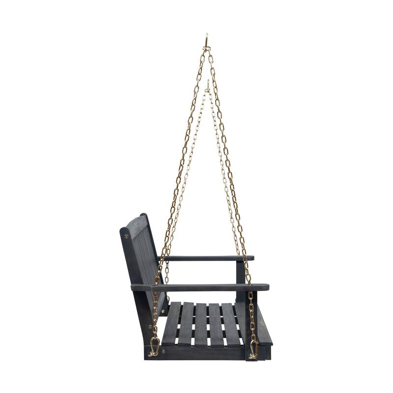 Tambora 48" Acacia Wood Porch Swing - Dark Grey, 800lb Capacity, Slat Design with 8ft Chains, Outdoor Hanging Chair