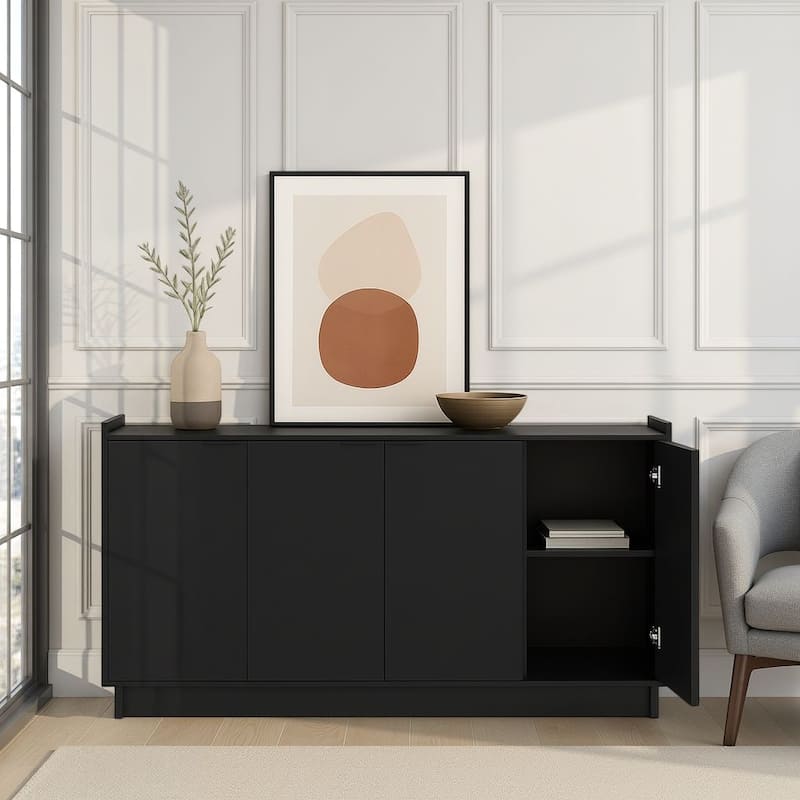 Prepac Simply Modern 4 Door 60" W x 30" H x 16" D Storage Cabinet - 60 in W x 30 in H x 16 in D