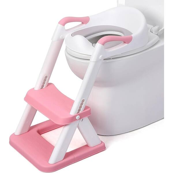 slide 2 of 12, Children's Toilet Training Seats with Ladder Triangular Bracket Pink