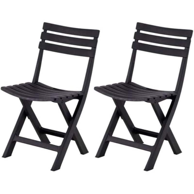 Outdoor Folding Chair Set of 2 Space-Saving UV Resistant Patio Seating - Black