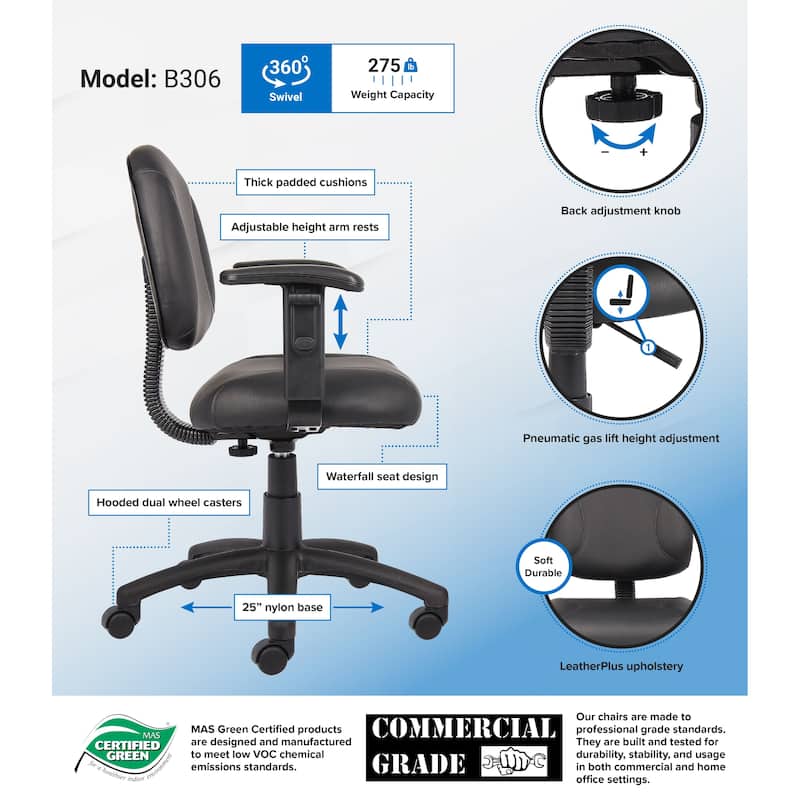 Boss Black Posture Chair with Adjustable Arms - Black
