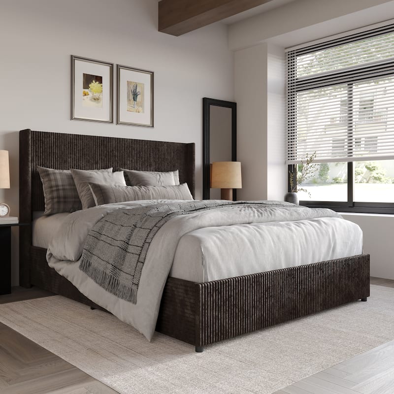 CraftPorch Luxury Wingback Platform Lift Up Storage Bed