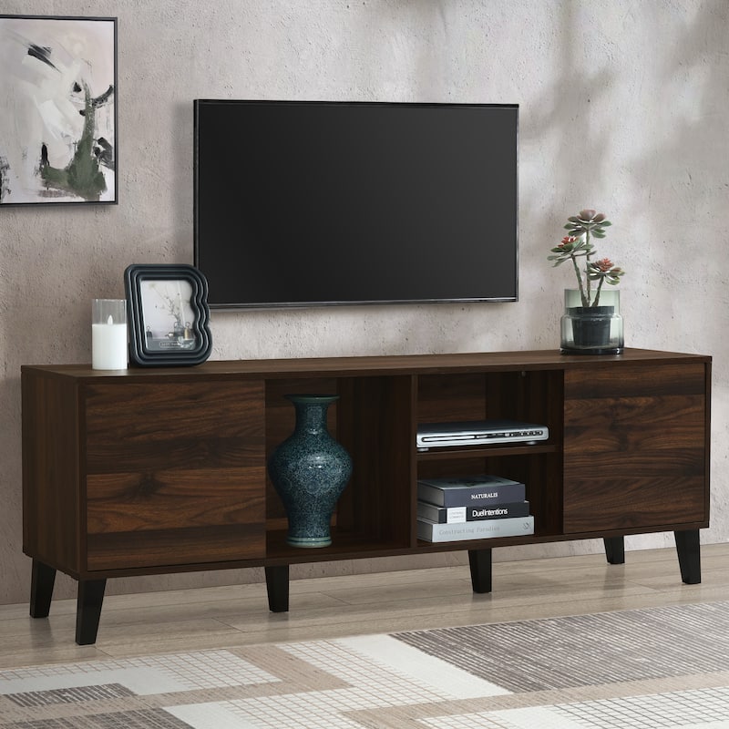 Mid Century TV Stand with 2 Cabinets, Media Console Table for TVs up to 70''