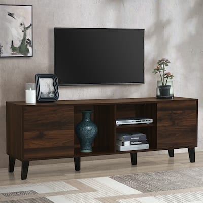 Mid Century TV Stand with 2 Cabinets, Media Console Table for TVs up to 70''