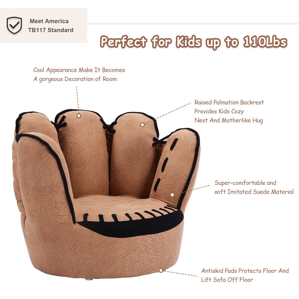 Kids Sofa Five Finger Armrest Chair Couch Children Living Room Toddler Gift 