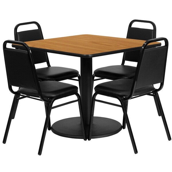 Dyersburg 5pcs Table Set Square 36 Natural Black Banquet Chair