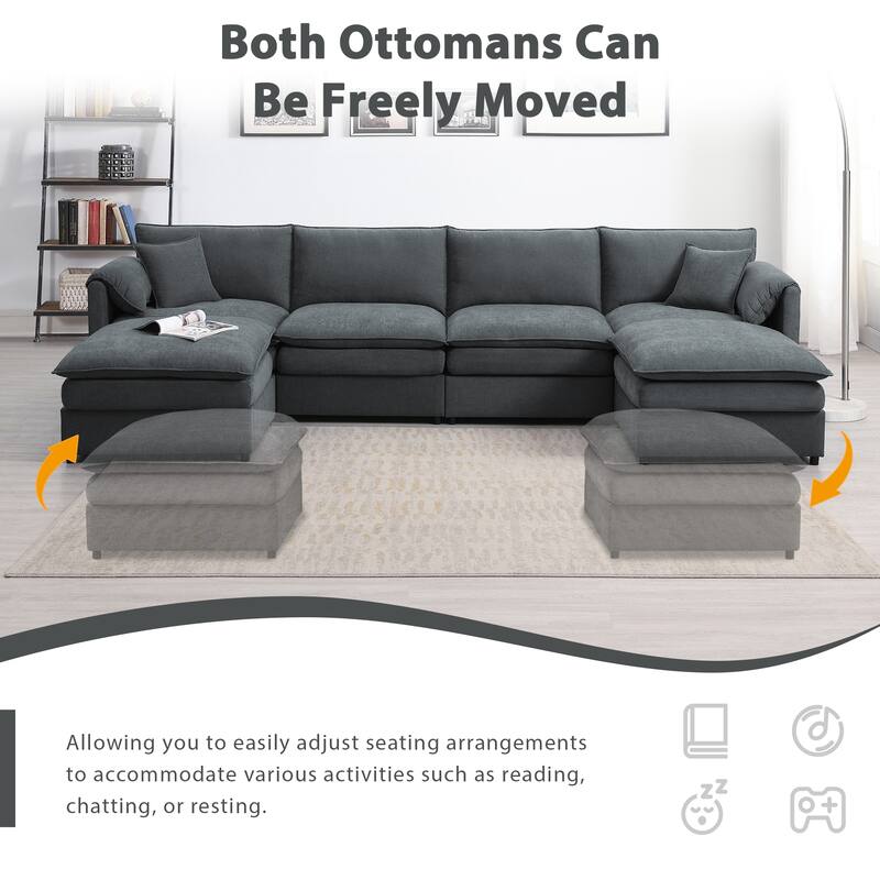 Oversized 6 Seat Modular Sleeper Sofa Bed with Ottomans and Pillows