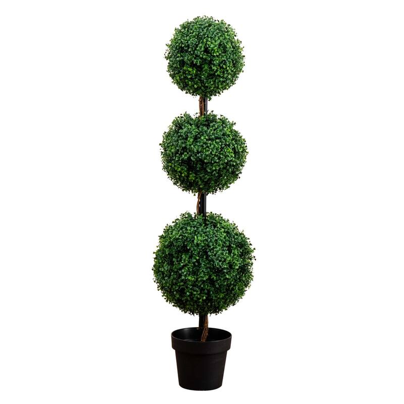 Potted Triple Ball Boxwood Artificial Topiary Tree - 4'