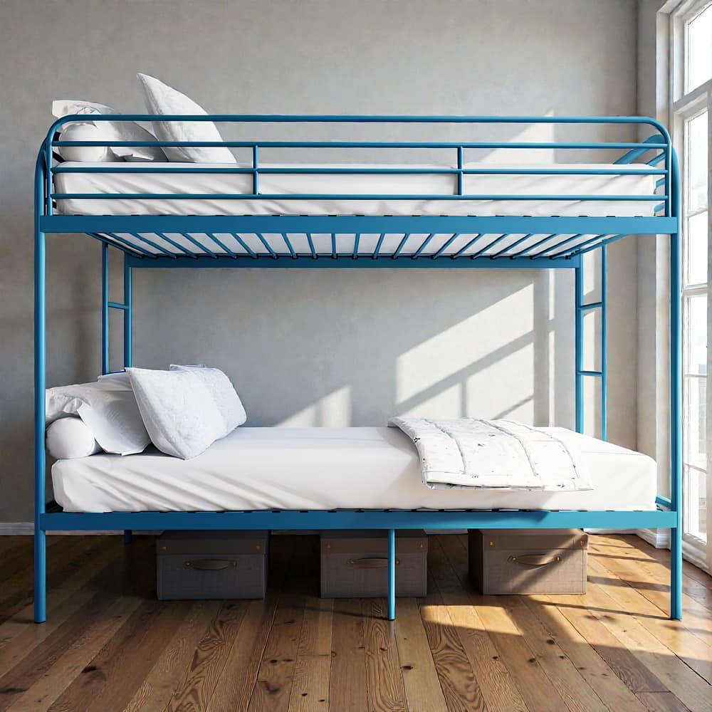 Twin Over Twin Metal Bunk Bed with Dual Ladders, Full Length Guardrails, Heavy Duty Frame, No Box Spring Needed