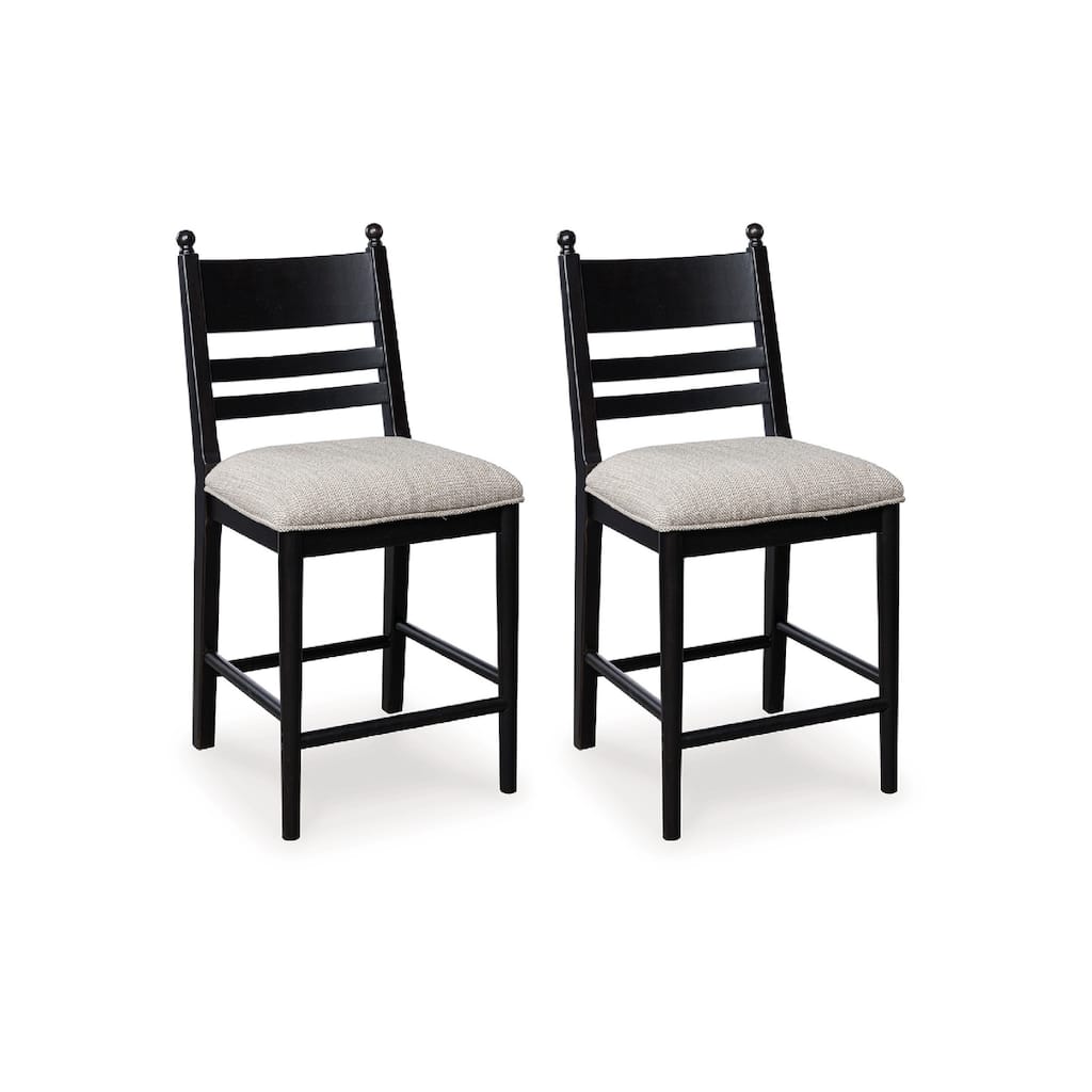 Gela Counter Height Chair Set of 2, Beige Seat, Black Ladderback