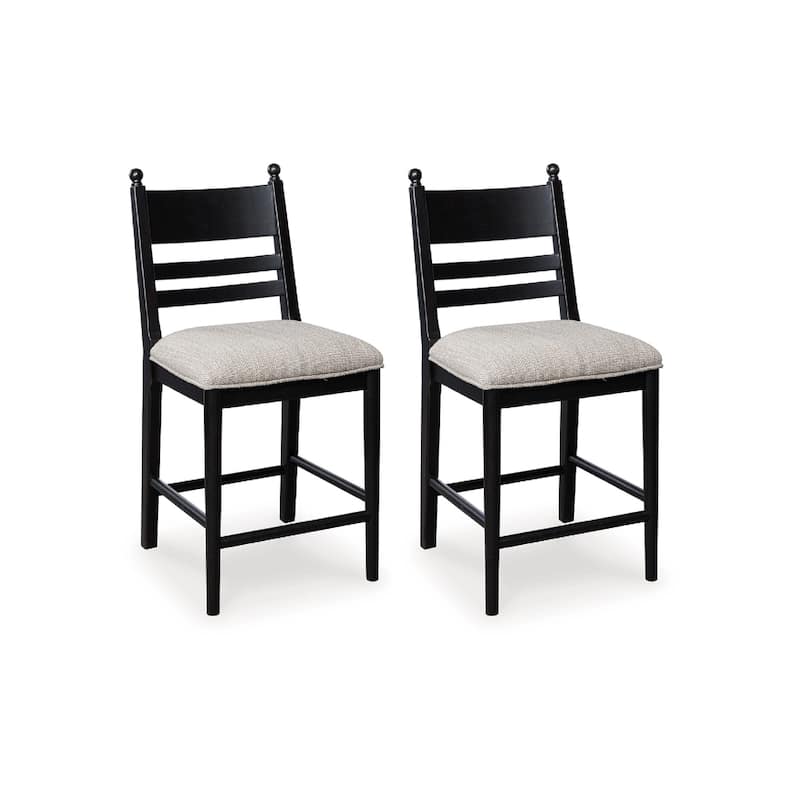 Gela Counter Height Chair Set of 2, Beige Seat, Black Ladderback