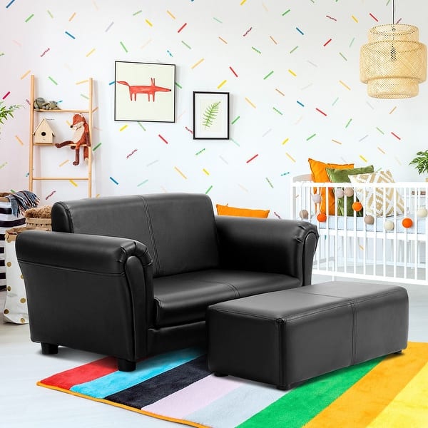 slide 2 of 10, Costway Kids Sofa Armrest Chair Couch Lounge in Black Black