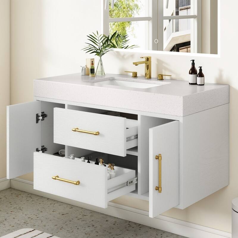 Moasis 40" Floating Wall Mounted Bathroom Vanity with 2 Drawers & 2 Storage Cabinet