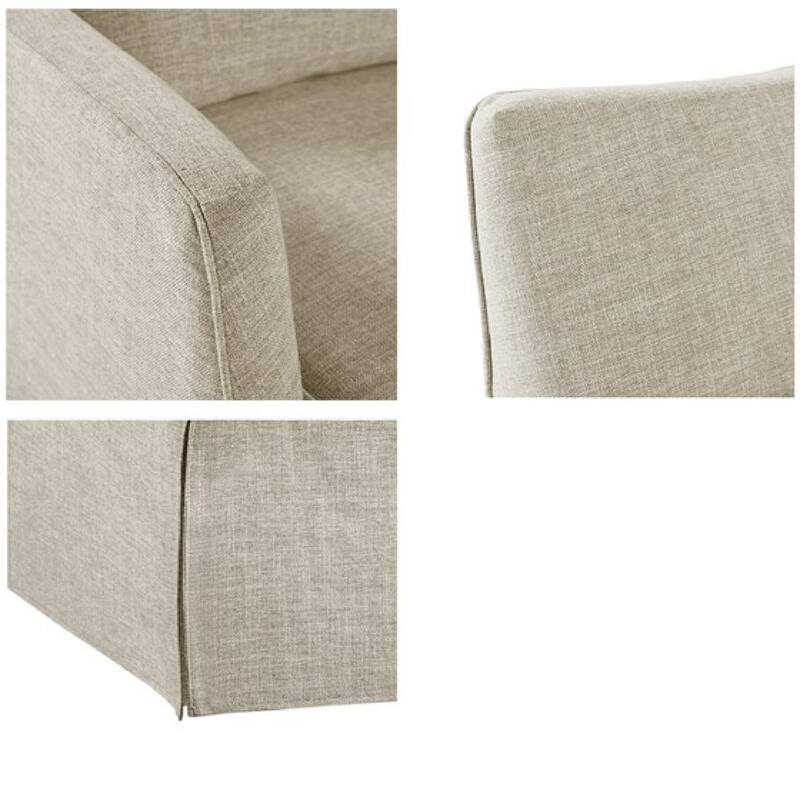 Roomfitters Modern Skirted Swivel Armchair, Traditional Martha Stewart Bedford Collection Lounge Seating with Pillow, Beige