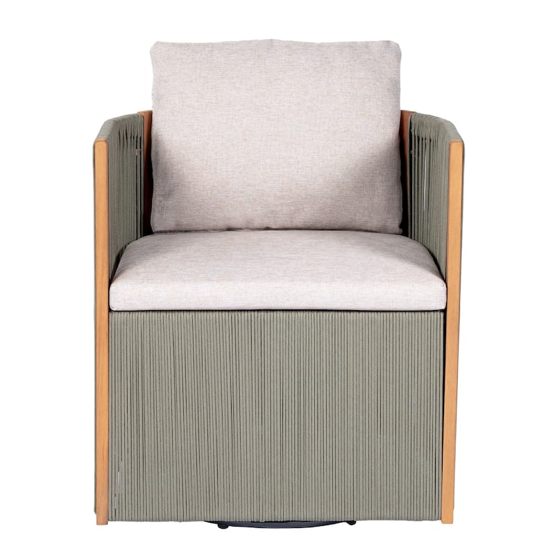 Christopher Knight Home - Faye 5-Piece Outdoor Acacia Wood Swivel Dining Set with Rope Cushioned Chairs & Curved-Leg Round Table