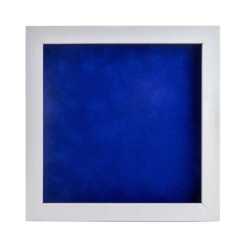 13x13 Shadow Box Frame White Wood | With a 3/4" Usable Display Depth | Includes a Royal Blue Real Suede Texture Acid-Free