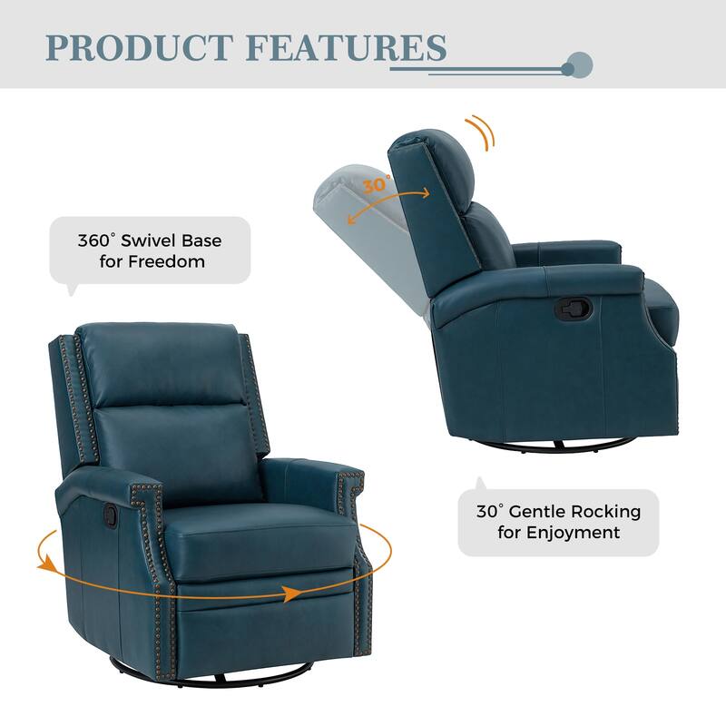 Echidna Transitional Genuine Leather Swivel Rocker Nursery Chair with Nailhead Trim by HULALA HOME