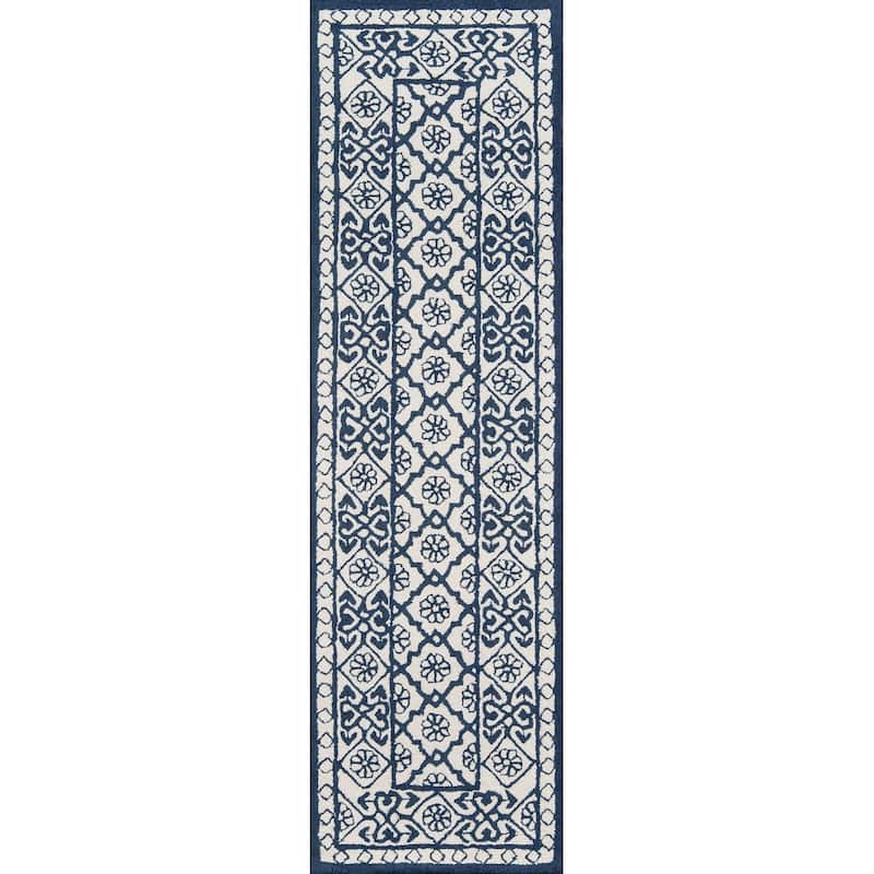 Momeni Newport Hand Tufted Wool Contemporary Geometric Area Rug - 2' 3" x 8' - Blue - Runner
