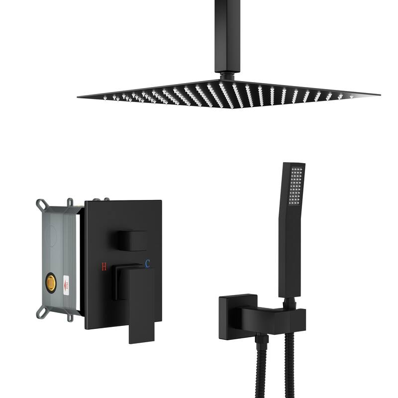 Ceiling-Mounted Square Shower System and Handheld Showerhead Set