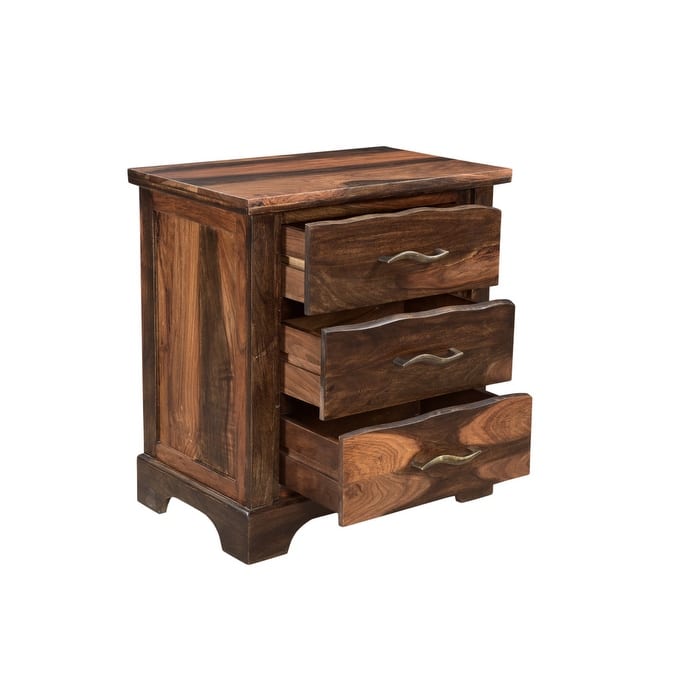 HomeRoots 27" Dark Brown Three Drawer Solid Wood Nightstand