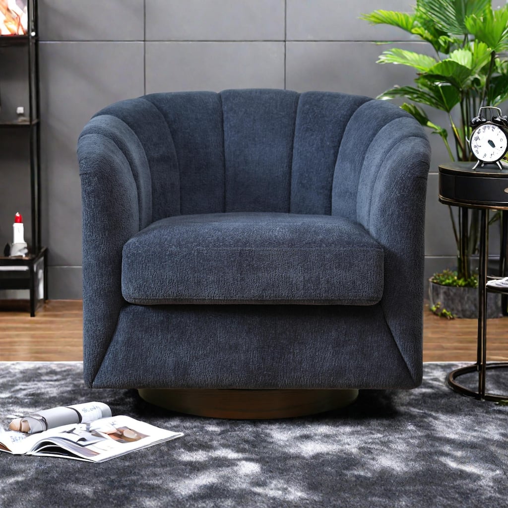Fabric Swivel Chair with 360° Rotation, Wooden Base and 350lb Weight Capacity