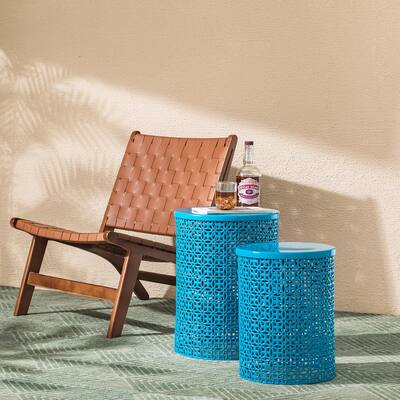 Glitzhome Set of 2 19.25"H & 16.5"H Multi-functional Metal Outdoor Table Garden Stool