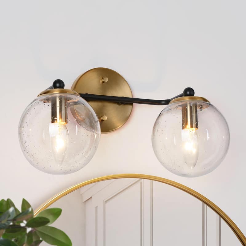 Modern Glam Black Gold 2/3/4 Light Bathroom Vanity Light Globe Seeded Glass Wall Sconces - 2-Light